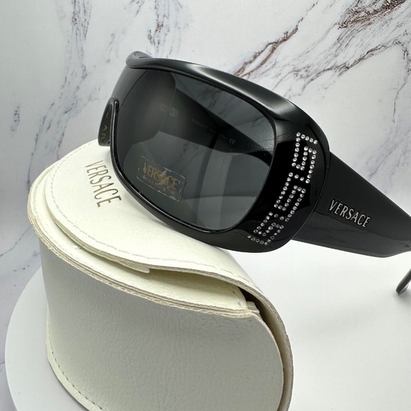 Versace Accessories - ❌SOLD ❌VERSACE Sunglasses New Black Crystals Logo Authentic Shield Wrap Visor
